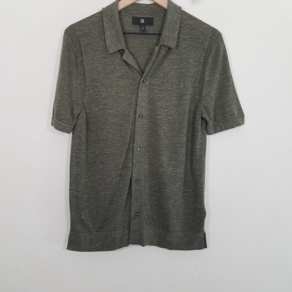 Banana Republic Wool/Linen Button Up Polo Top Tank Green Stretch Size S